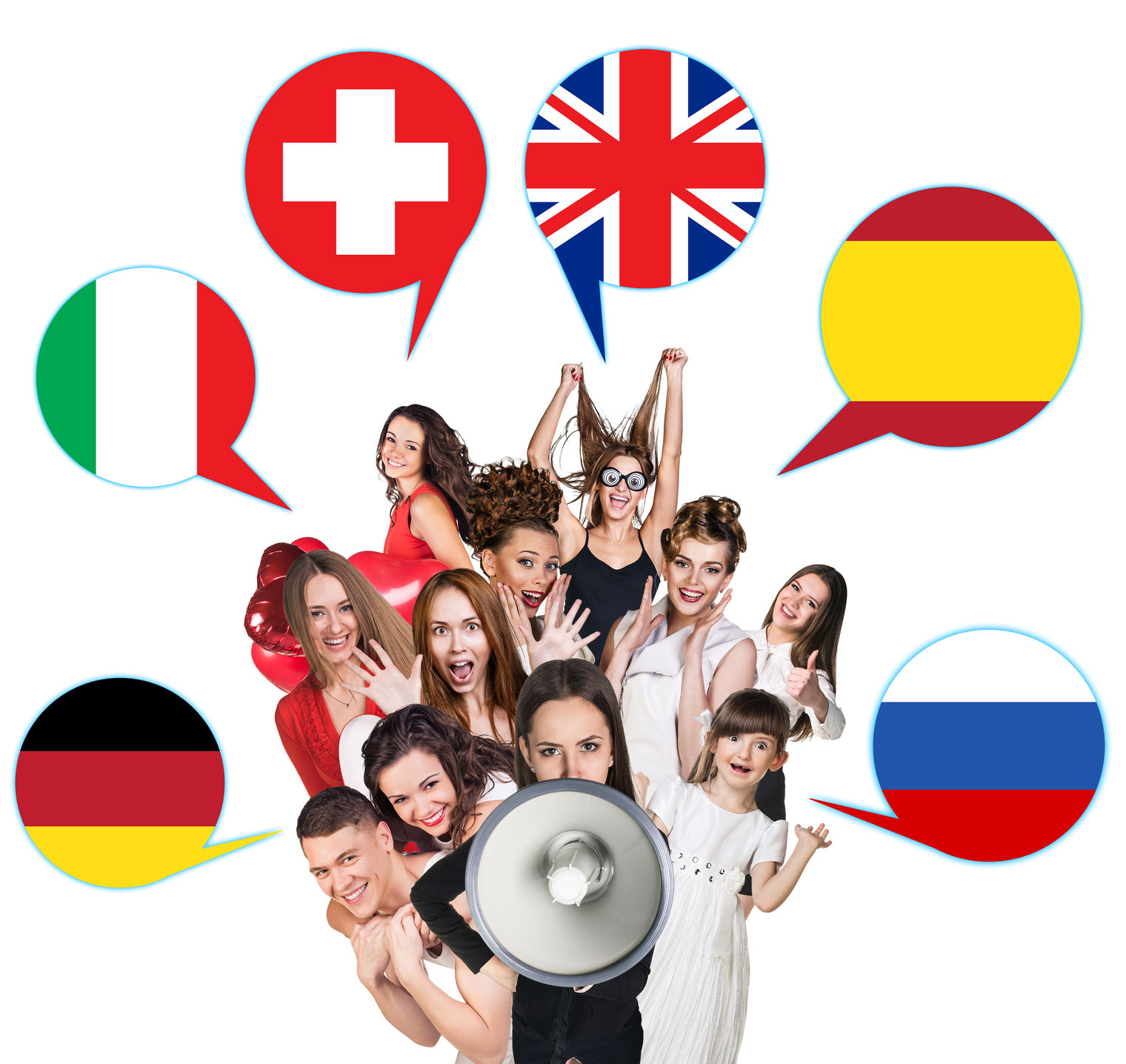 young people holding flags from different countries