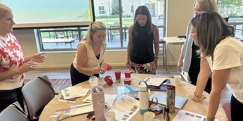 Member of the CUSD administrative team participate in team building activity at district leadership retreat