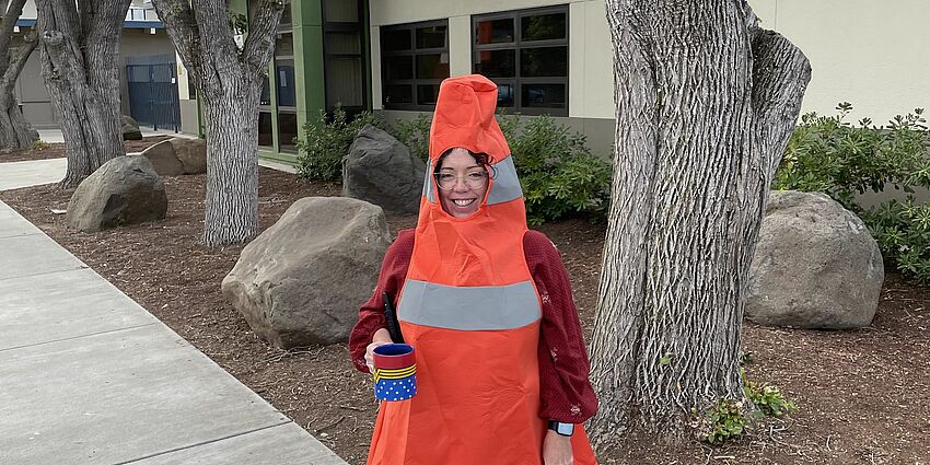 Principal in safety cone costume