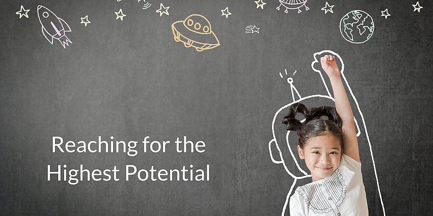 young girl reaching for outer space