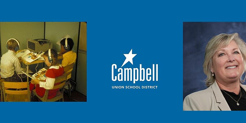 Banner photo with students from the 1960's Cherry Lane Elementary, CUSD logo and Dr. Viramontez headshot