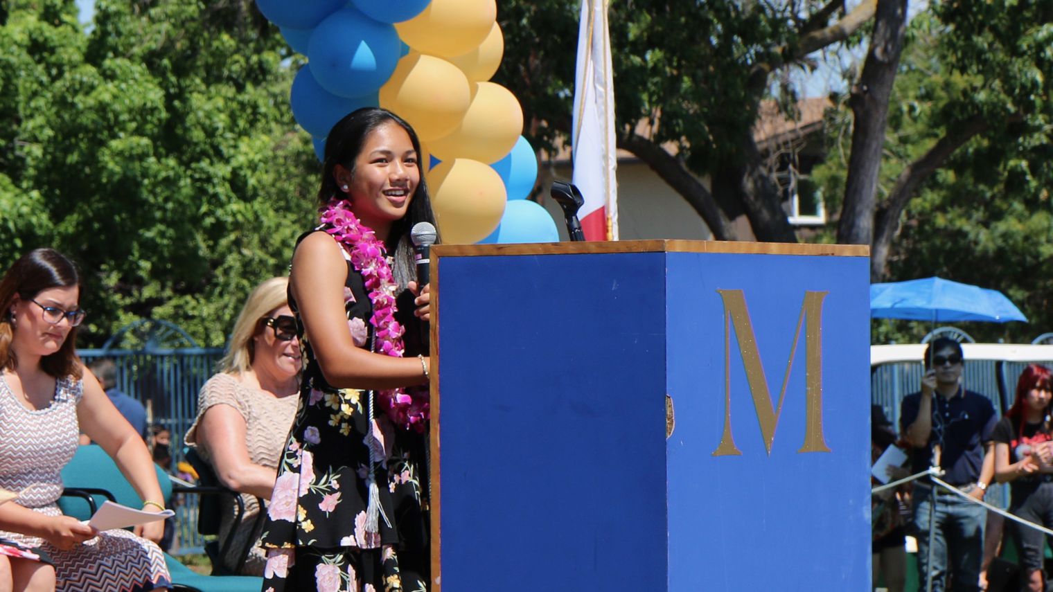 student at podium