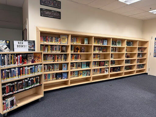 Book shelves with library books 